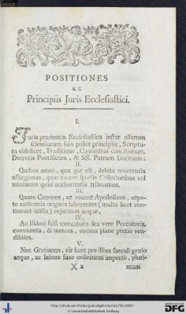 Positiones Ex Principiis Juris Ecclesiastici.