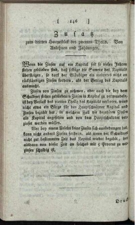 Zusatz zum dritten Hauptstück des zweyten Theils. Von Anlehnen und Zahlungen.
