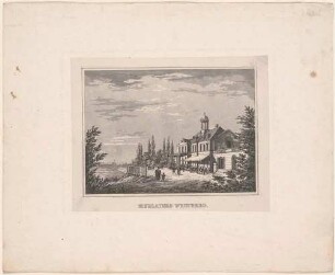 Findlaters Weinberg am Loschwitzer Elbhang zwischen Saloppe und Mordgrund bei Dresden nach Nordwesten, im Hintergrund die Stadt Dresden im Elbtal, aus Schiffners Beschreibung von Sachsen um 1840