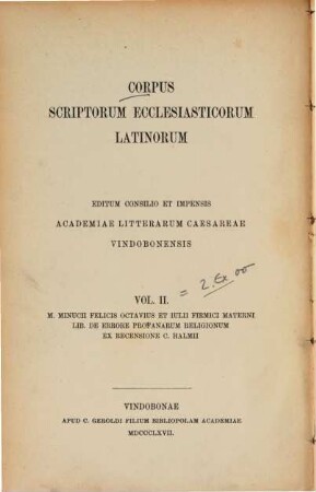 Liber de errore profanarum religionum rec. C. Halm