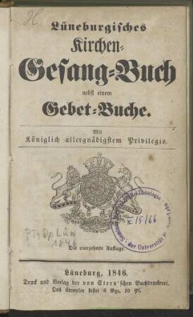 Lüneburgisches Kirchen-Gesang-Buch nebst einem Gebet-Buche