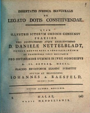 Diss. inaug. de legato dotis constituendae