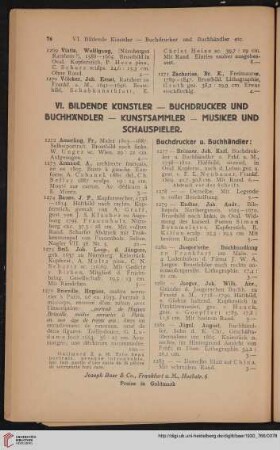VI. Bildende Künstler - Buchdrucker und Buchhändler - Kunstsammler - Musiker und Schauspieler (Nr. 1272 - 1418)