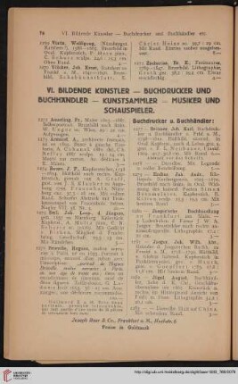 VI. Bildende Künstler - Buchdrucker und Buchhändler - Kunstsammler - Musiker und Schauspieler (Nr. 1272 - 1418)