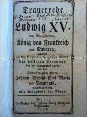 Trauerrede auf König Ludwig XV. von Frankreich