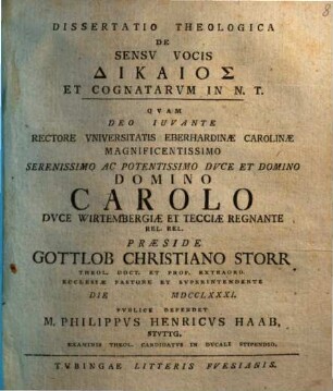 Dissertatio theologica de sensu vocis dikaios et cognatarum in N. T.