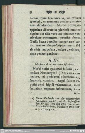 §. XVI. Morbus a cl. Mumsenio descriptus