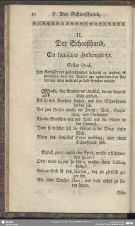 II. Der Schooßhund, Ein komisches Heldengedicht
