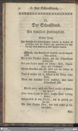 II. Der Schooßhund, Ein komisches Heldengedicht