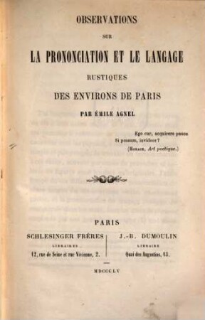 Observations sur la prononciation et le langage rustiques des environs de Paris