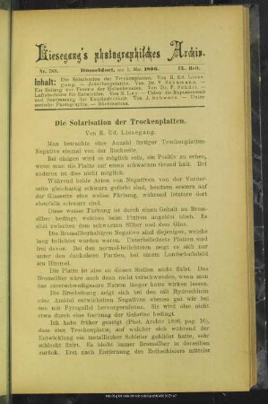 Die Solarisation der Trockenplatten
