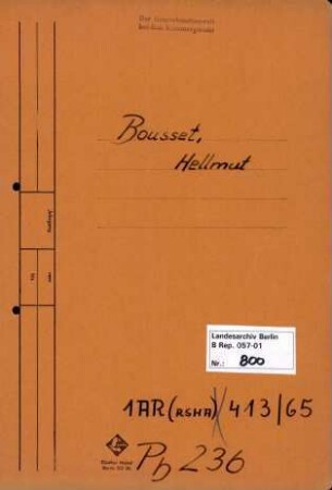 Personenheft Hellmut Bousset (*08.12.1902), SS-Obersturmbannführer