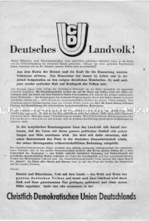 Wahlaufruf der CDU zu den Landtagswahlen 1946 mit Ausrichtung auf die Landbevölkerung
