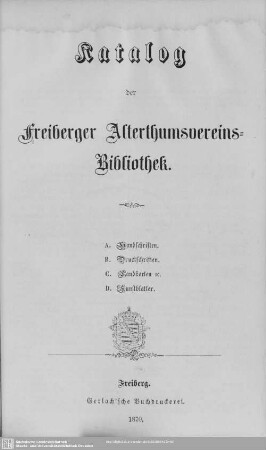 Katalog der Freiberger Alterthumsvereins-Bibliothek