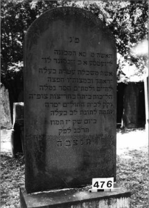 Grabstein 476 (Index: 99629977) Material: Sandstein Zustand: gut Maße HxBxT: 157x70x12 cm Beschreibung: Stele auf Sockel mit Rundbogenabschluß: Grabstein 476