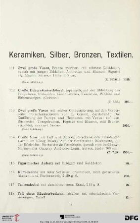 Keramiken, Silber, Bronzen, Textilen (Nr. 111-128)