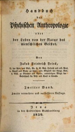 Handbuch der Psychischen Anthropologie oder der Lehre von der Natur des Geistes. 2