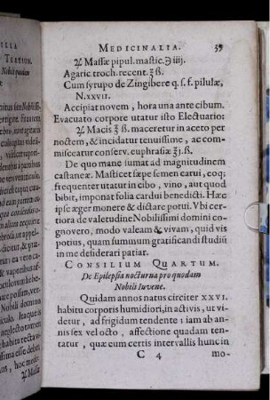 Consilium Quartum. De Epilepsia nocrurna pro quodam Nobili Iuvene