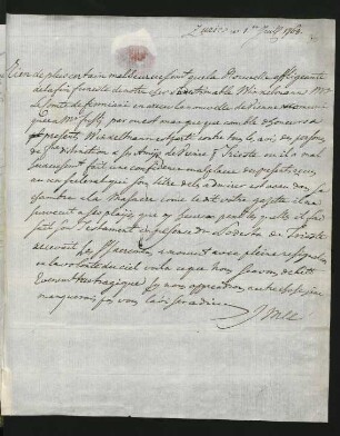Lettre a Chevalier Chrétien de Mechel, Zürich 1. Juli 1768 (über Wicnkelmanns Tod)