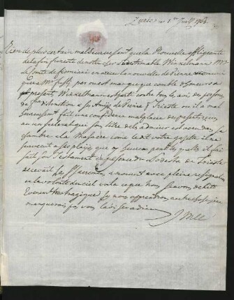 Lettre a Chevalier Chrétien de Mechel, Zürich 1. Juli 1768 (über Wicnkelmanns Tod)