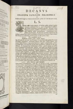 Decanvs Et Collegivm Facvltatis Philosophicae In Perantiqva Vniversitate Tvbingensi. L. S.