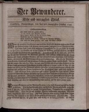 Acht und vierzigstes Stück. Hamburg, Donnerstags, den fünf und zwanzigsten October 1742.