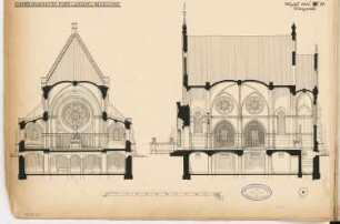 Erbbegräbnis, Langhelwigsdorf Monatskonkurrenz August 1884: Längsschnitt, Querschnitt 1;75; Maßstabsleiste