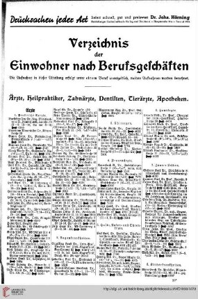 Verzeichnis der Einwohner nach Berufsgeschäften