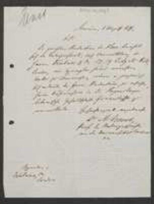 Brief von Adolf Ernst an Regensburgische Botanische Gesellschaft