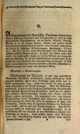 Botanisches Wörterbuch oder Versuch einer Erklärung der vornehmsten Begriffe und Kunstwörter in der Botanick, 1. A - L