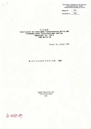 Wirtschaftsplan: S.T.E.R.N. 1989