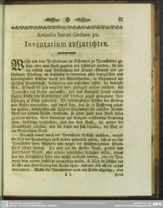 Articulus Statuti Gothani 30. Inventarium aufzurichten