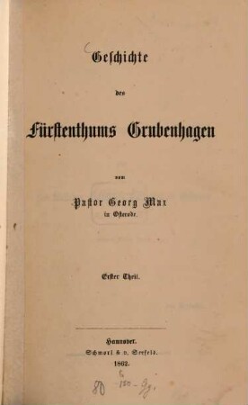 Geschichte des Fürstenthums Grubenhagen, I