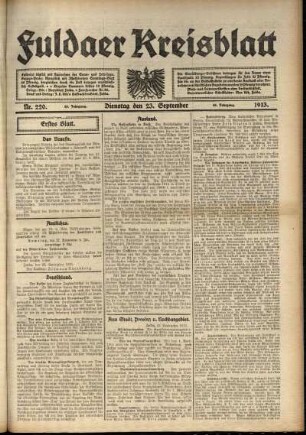 Erste Ausgabe vom Dienstag, den 23. September 1913.