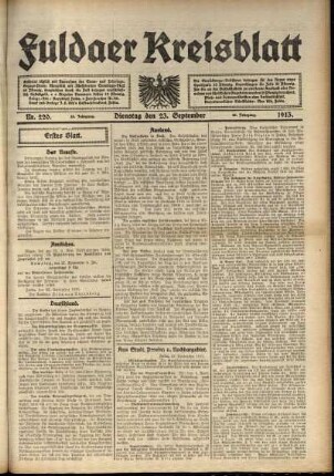 Erste Ausgabe vom Dienstag, den 23. September 1913.