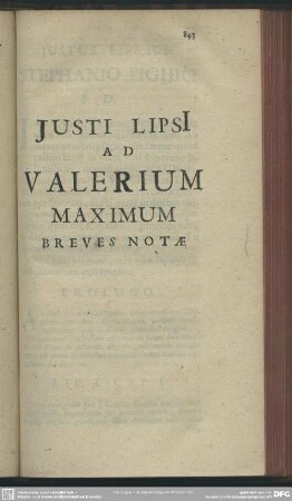 Justi Lipsi Ad Valerium Maximum Breves Notae