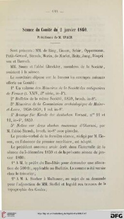 Séance du Comité du 2 janvier 1860