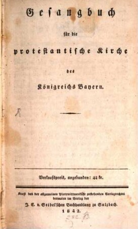 Gesangbuch für die protestantische Kirche des Königreichs Bayern