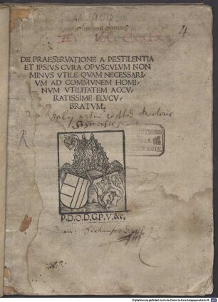 De praeservatione a pestilentia et ipsius cura opusculum