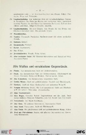 Alte Waffen und verschiedene Gegenstände (Nr. 266-287)