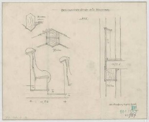 Fischer, Theodor; Planegg bei München (Bayern); Ev. Waldkirche - Bänke (Schnitte, Details)
