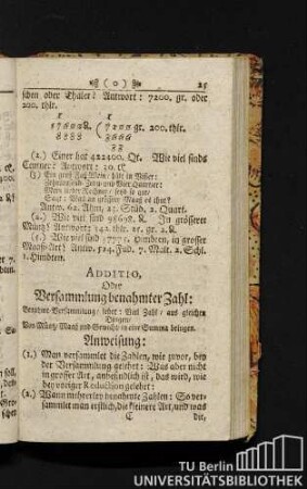 Additio, Oder Versammlung benahmter Zahl.