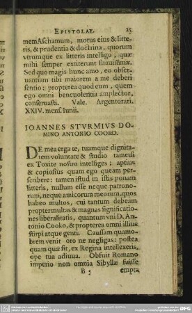 Ioannes Sturmius Domino Antonio Cooko