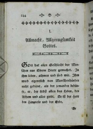 I. Allmacht, Allgenugsamkeit Gottes. - II. Fürsehung Göttes.