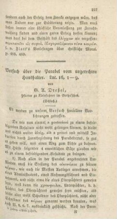 257-277 Versuch über die Parabel vom ungerechten Haushalter : Luc. 16,1-9