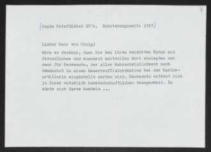 Brief von Gerhart Hauptmann an Leo von König