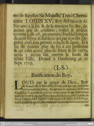 Ratification du Roy