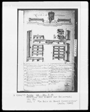 Mobiliar der Zimmer zur Kaiserwahl — "La sale de re et Correlation", Folio 1 recto