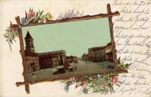 Postkartenalbum mit Motiven von Karlsruhe. "Baden: Karlsruhe, Marktplatz und Rathaus"