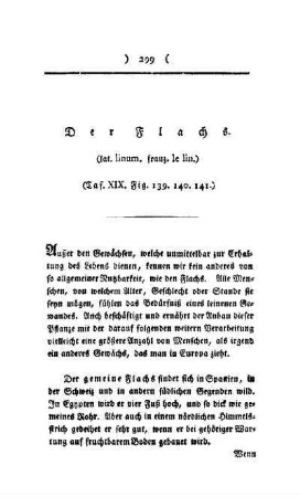 ¬Der¬ Flachs : (lat. linum, franz. le lin) ; Taf. XIX ,Fig. 139, 140, 141